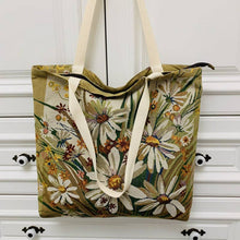 Load image into Gallery viewer, Floral Large Capacity Tote Bag with Zipper Closure