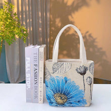 Load image into Gallery viewer, Cosbai - Blue Floral Embroidered Canvas Bag