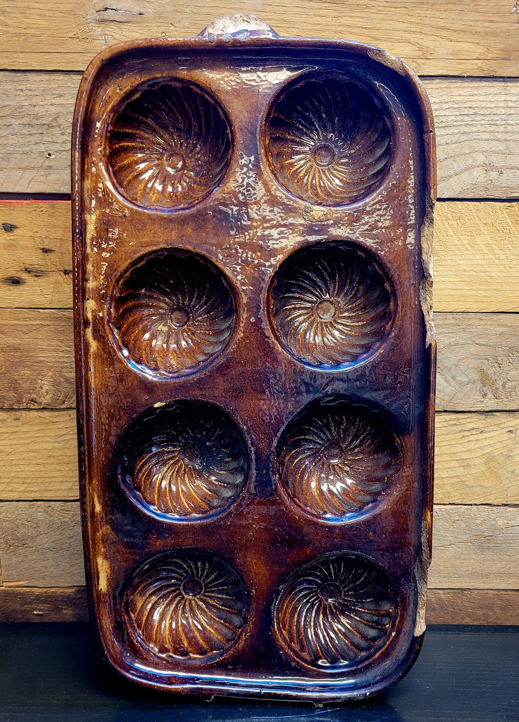 Primitive Redware cake pan